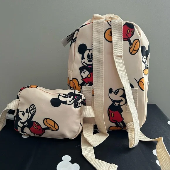 Disney Mickey Mouse Kids Backpack and Pouch Set - Cream and Black - Picture 2 of 5